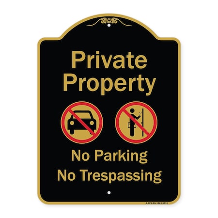 Designer Series-Private Property No Parking Or Trespassing With Symbols